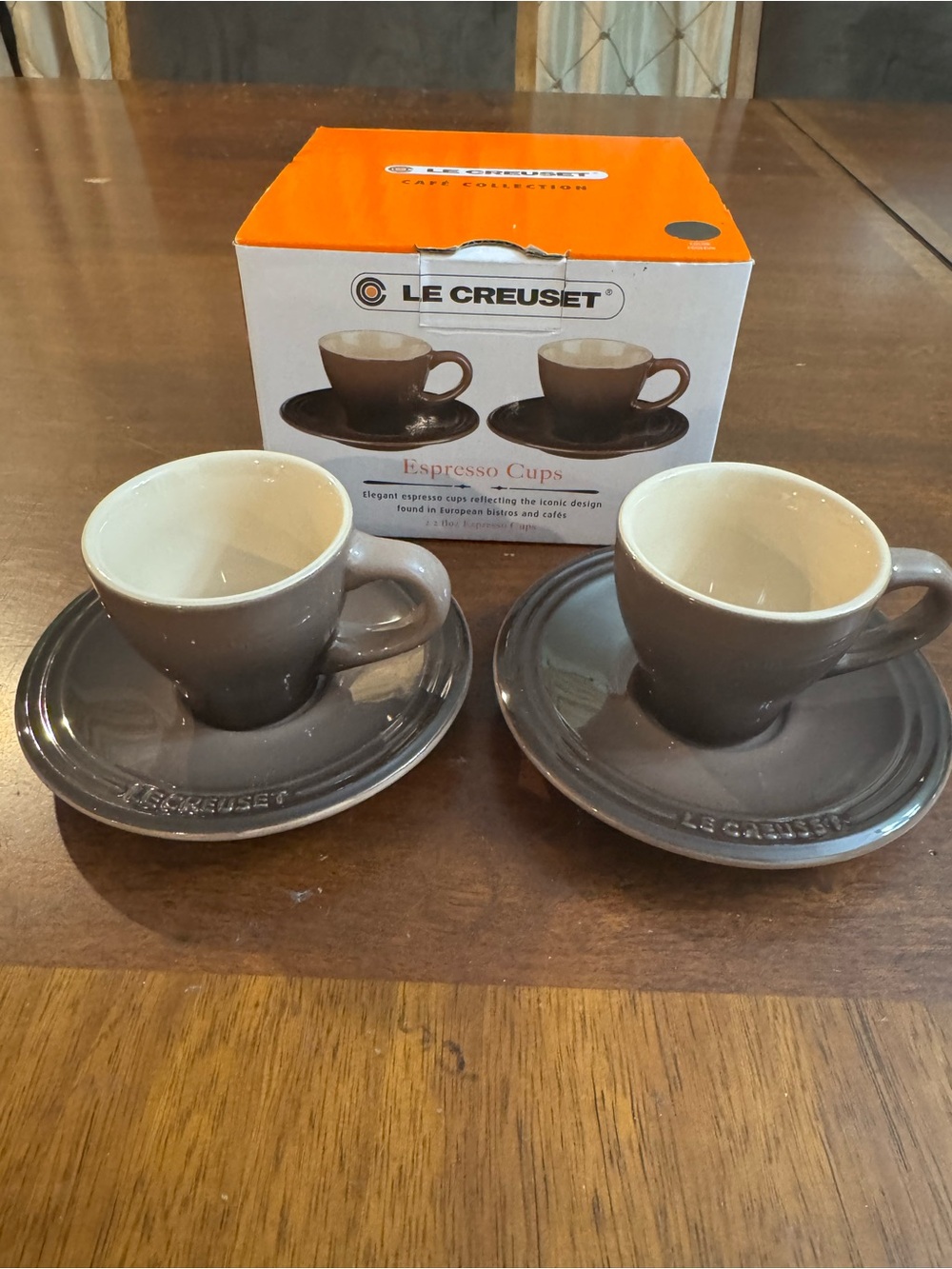 Le Creuset NEW Espresso Cup Set w/ Saucers Black/Brown exclusive Café Collection